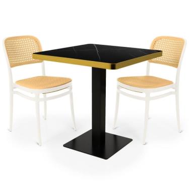 Imagem de Conjunto Mesa De Jantar Redonda Venezia 70x70cm Preta Com 2 Cadeiras Roma - Branco