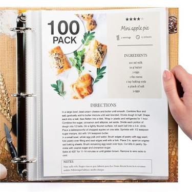 Imagem de Pacote com 100 protetores de folhas transparentes resistentes de 21 x 28 cm para fichário de receitas, protetores de plástico para fichário de 3 anéis (pacote com 100, 21 x 28 cm - 1 bolso)