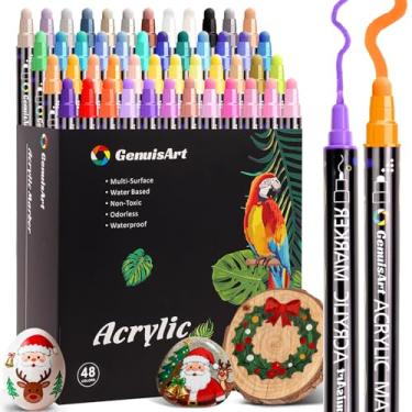 Imagem de DSJIFGEW Canetas de tinta acrílica de ponta dupla, canetas acrílicas premium para madeira, tela, pedra, pintura rupestre, vidro, superfícies de cerâmica, artesanato faça você mesmo materiais de arte