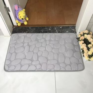 Imagem de Tapete de Banho Premium, Design Pedra Seixos, 60x40cm, Antiderrapante, Absorção Instantânea, Secagem Rápida, Base PVC, Cinza, Lavável na Máquina