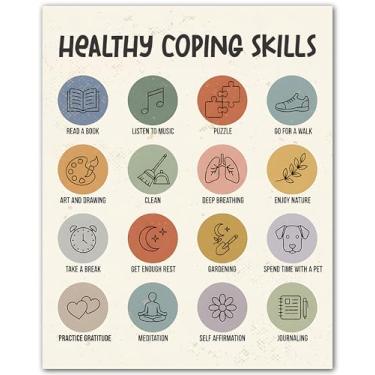 Imagem de Mindful Healthy Coping Skills - Pôster de espaço seguro para sala de aula ou sala de descanso - Arte de parede de sala calma sem moldura 20 x 25 - Decoração de bem-estar emocional e gráfico de
