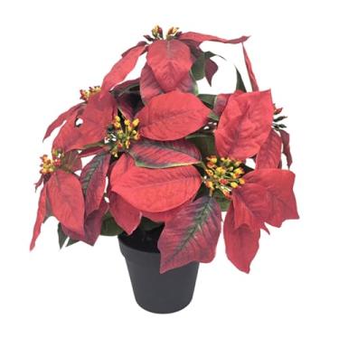Imagem de XLWLLNJ Planta artificial de Natal em forma de poinsétia, flores artificiais em vaso, decoração natalina para jardim, festas, casa, escritório e inverno, 7 Cabeças