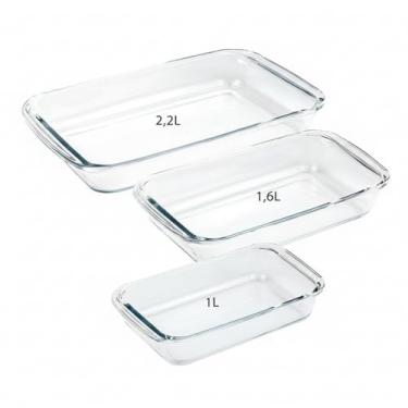 Imagem de Conjunto 3 Travessas Retangulares em Vidro – 1L 1,6L 2,2L – Vidro Resistente ao Calor – Para Forno e Micro-ondas – Assados Sobremesas e Servir à Mesa