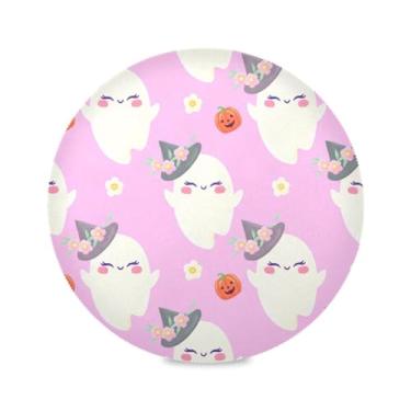 Imagem de Wassud Jogo americano fofo boo e chapéus de flores tapetes de mesa redondos para cozinha e jantar tapetes laváveis resistentes ao calor decoração de mesa 39 cm