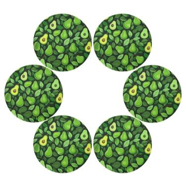 Imagem de Wassud Jogo americano conjunto de 6 tapetes redondos de abacate verde para cozinha e jantar tapetes laváveis resistentes ao calor decoração de mesa 39 cm