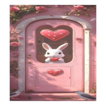 Imagem de Qilmy Dia dos Namorados Amor Coração Coelho Lava-louças Capa Ímã 58 x 66 cm Porta Frontal Decorativas Capas de Geladeira Folha Magnética Adesivo Máquina de Lavar Roupa Painel de Geladeira Decalque