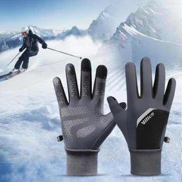 Imagem de Luvas quentes com tela sensível ao toque, luvas térmicas para equitação para homens e mulheres, corrida ao ar livre, clima frio, uso 1 peça (cinza)
