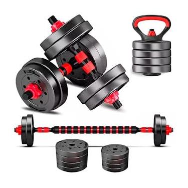 Imagem de Kit Halteres Barras Anilhas Kettlebell Musculação 6 em 1 Peso Ajustável Consport 10kg