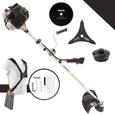 Imagem de Roçadeira Profissional Lateral Kawashima Kw52le À Gasolina 52c 2,5hp Com Faca 3 Pontas + Faca 80 Dentes Duraline 255mm