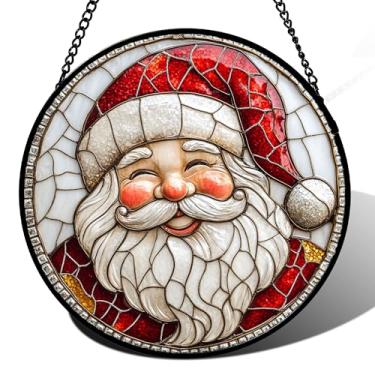 Imagem de HWRHTR Vitral para pendurar – Papai Noel vermelho e branco para portas, decoração de Natal, apanhador de sol de inverno, dia de Ação de Graças, presente de aniversário para mulheres, homens, mãe, vovó