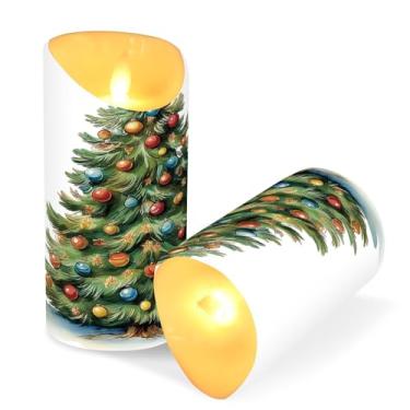 Imagem de ATTX Pacote com 2 velas de árvore de Natal em aquarela – 7,6 cm x 9,9 cm de LED com controle remoto e temporizador para casa, casamento, decoração de acampamento #479