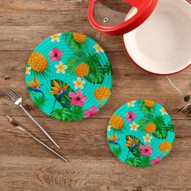 Imagem de CEBUGI Conjuntos de suportes de panela redondos de algodão para panelas quentes resistentes ao calor para cozinhar e assar, 2 peças de abacaxi tropical