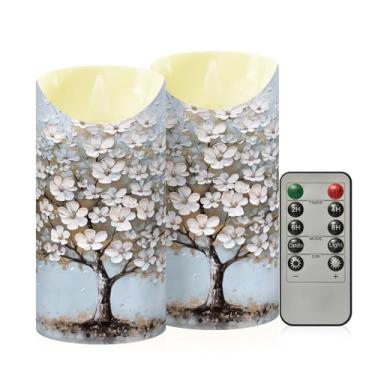 Imagem de Wassud Velas brancas de flor de cerejeira sem chama com controle remoto, velas realistas cintilantes com temporizador, velas decorativas para Natal, casamento, festa, decoração de casa média
