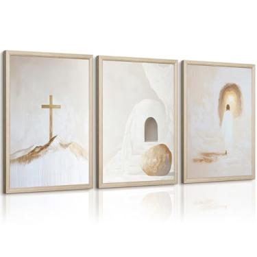 Imagem de Jesus Cristão Arte de Parede Ouro Bege Deus Tela Decoração de Parede Ele É Ressuscitado Arte Religiosa Cristã Pôster Moderno Minimalista Pintura Cruzada Arte Jesus Imagens Impressões para Sala de