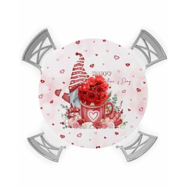 Imagem de Toalha de mesa redonda para o dia dos namorados com elástico amor coração gnomo toalha de mesa de cacau quente feliz dia dos namorados capa de mesa para decoração de festa de São Valentim à prova