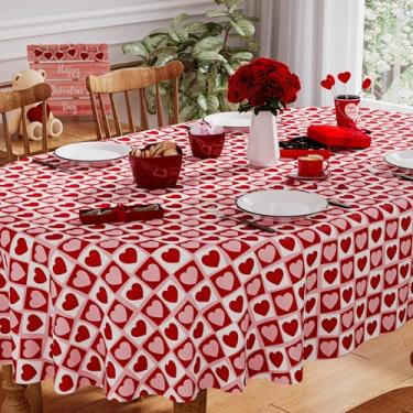 Imagem de Siilues Toalha de mesa oval para dia dos namorados, 152 x 213 cm, lavável, vermelha, rosa, coração, dia dos namorados, impermeável, borda recortada, toalha de mesa de jantar, decorações de festa em