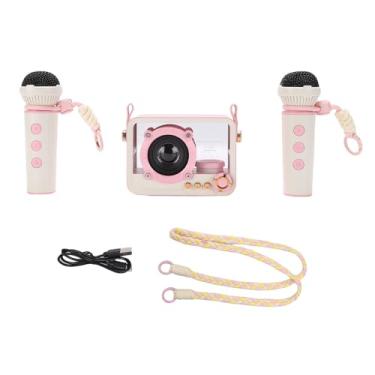 Imagem de Keenso Máquina de karaokê, Alto-falante Bluetooth Com 2 Microfones Sem Fio, Design Leve e Alça de Suspensão para Aventuras Ao Ar Livre, Festa Em Casa (Rosa)