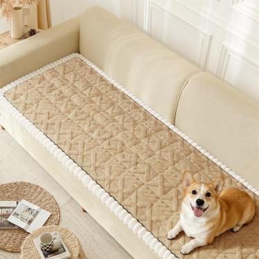 Imagem de Arfntevss Capa de sofá para cães, de pelúcia, lavável, para 2 almofadas, sofá felpudo, antiderrapante, protetor de móveis (marrom caqui boho, 70 cm x 150 cm)