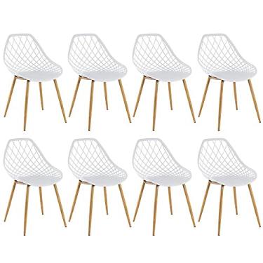 Imagem de Loft7, Kit 8x Cadeiras Clarice Cleo, Metal Texturizado e Polipropileno, Sala de Estar, Jantar, Cozinha e Comercial - Branco