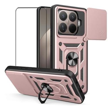 Imagem de CNPUTAO Capa para Xiaomi 15T Pro/Mi 15T Pro 5G com protetor de tela de vidro temperado, janela deslizante para câmera, suporte, capa de telefone de camada dupla à prova de choque, anti-arranhões, ouro