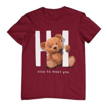 Imagem de Camiseta Feminina Masculina Estampa Urso Hi Nice To Meet You Algodão S