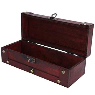 Imagem de KIMISS Caixa de Armazenamento Vintage, Estilo Antigo, Organizador de Joias, baú de Tesouro retrô Com Bloqueio de Personagem C Se (Casamento vermelho 6702-GK)