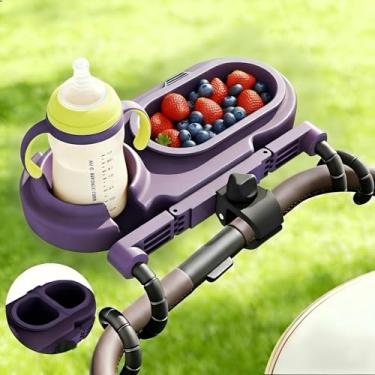 Imagem de Bandeja universal para lanche para carrinho de bebê | Braçadeira de bloqueio duplo e aderência antiderrapante | 3 tigelas de silicone destacáveis, organizador de porta-copos para lava-louças para Nuna