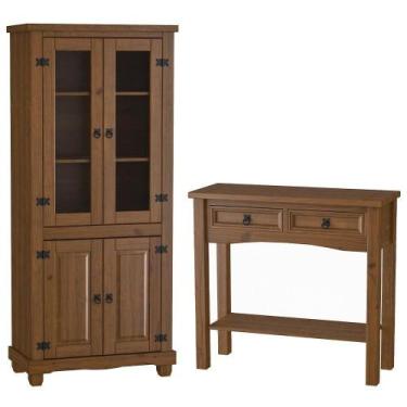 Imagem de Kit Aparador Rústico 2 Gavetas Com Cristaleira De Madeira Majestic M06