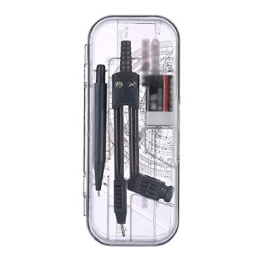 Imagem de Conjunto de 7 peças de bússola para desenho de bússola com caixa de armazenamento, régua de borracha, conjunto de bússola e transferidor de artigos de papelaria para estudantes, materiais escolares