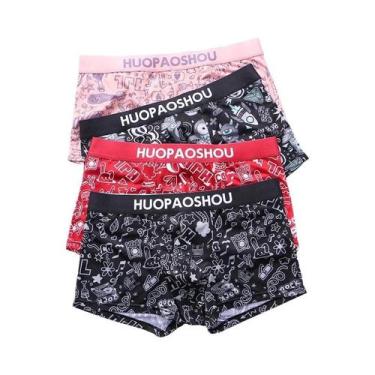 Imagem de Cuecas Boxer Masculinas De Cintura Baixa Em Cetim Com Estampa Divertid