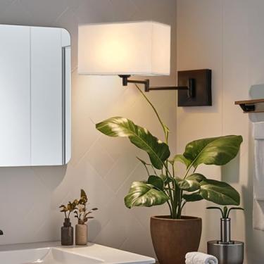 Imagem de LED Lâmpada de parede interna dobrável extensível braço giratório moderno iluminação de parede de metal com sombra de tecido lâmpadas de parede de cabeceira para sala de estar escada quarto (preto