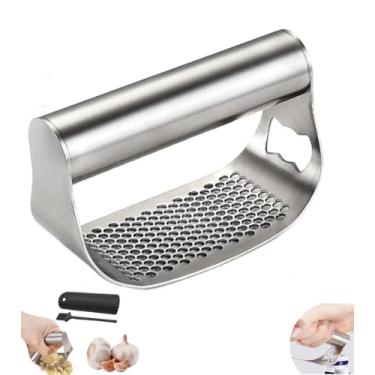 Imagem de Espremedor de alho de aço inoxidável, ferramenta de triturador Gralic resistente com descascador e escova para esmagar alho abridor de garrafa embutido, utensílio de cozinha fácil para preparação de