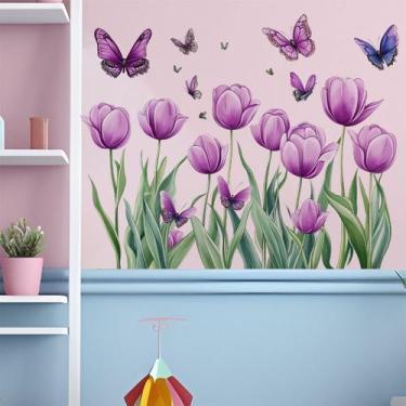 Imagem de Adesivos de parede Purple Tulip PVC Decalques removíveis 50x39cm - yiw