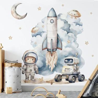 Imagem de Adesivos de parede Cartoon Astronaut Rocket Space Robot PVC - yiweisai