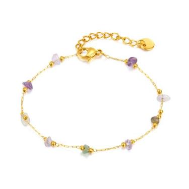 Imagem de Pulseira feminina colorida de pedra natural em aço inoxidável - yiweis