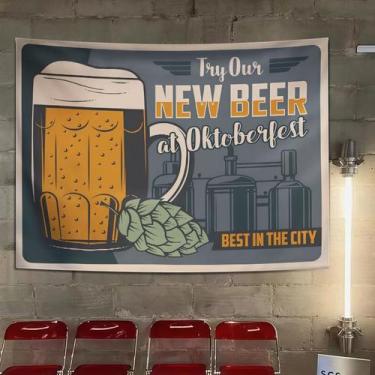 Imagem de Tapeçaria para pendurar na parede, cerveja retrô, Oktoberfest, 150 cm 