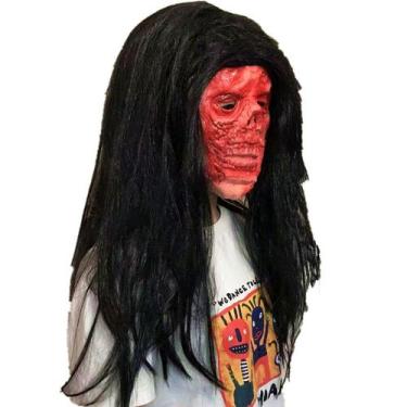 Imagem de Máscara de zumbi para rosto vermelho distorcido com resina de cabelo p
