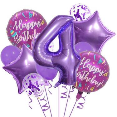 Imagem de Conjunto de balões para aniversário, 4º aniversário, roxo, 11 peças de