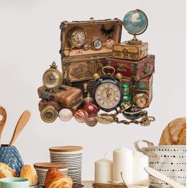 Imagem de Adesivo de parede, relógios vintage e decoração de viagem retrô Globe 