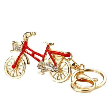 Imagem de Chaveiro Creative Bicycle com strass de metal vermelho de 6,5 cm - Yiw