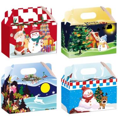 Imagem de Caixas de presente de Natal, 4 peças com alça, guloseima de papel de 1