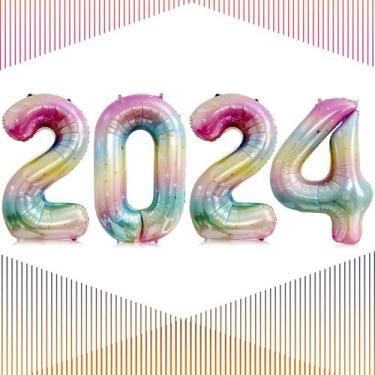 Imagem de Balão LHOAVWE 2024 Rainbow Gradient, números de 40 polegadas