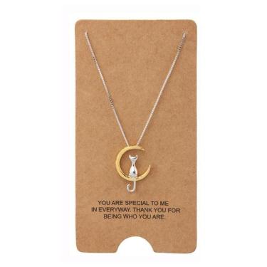 Imagem de Colar WRISTCHIE Cat On Moon com pingente em prata esterlina 18 cm