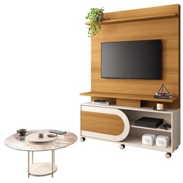 Imagem de Estante Home Theater òrbis Cinamomo Off White E Mesa De Centro Sky Com Tampo De Vidro Off White- Hb Móveis