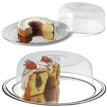 Imagem de Boleira Com Tampa Redonda Cúpula Transparente Base Aço Inox - UTILAR