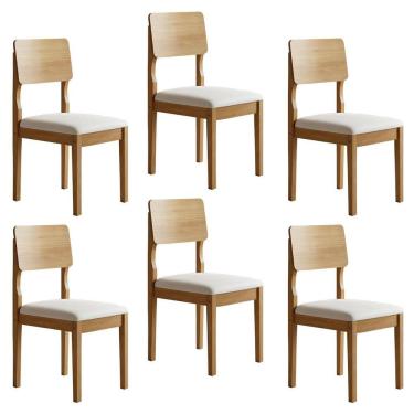 Imagem de Kit 6 Cadeiras para Sala de Jantar Pés Madeira Maciça Ana Cinamomo/Palha