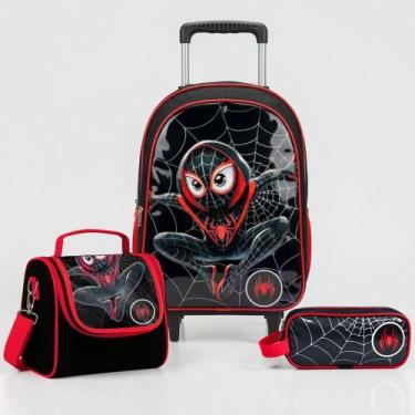 Imagem de Kit Mochila de Rodinha Escolar Aranha Infantil Masculino Lancheira Tra
