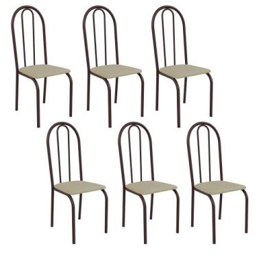 Imagem de Kit 6 Cadeiras Ilhabela Estrutura em Aço Marrom Tecido Creme - Casa e 