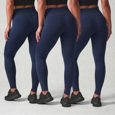 Imagem de Kit 3 Calças Legging Feminina Cós Alto Academia Fitness Zero Transparê