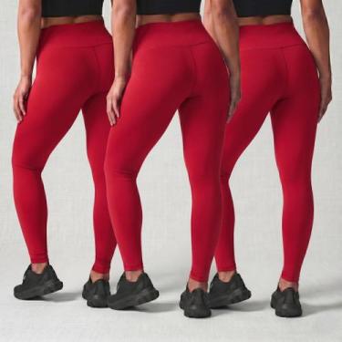 Imagem de Kit 3 Calças Legging Feminina Cós Alto Academia Fitness Zero Transparê